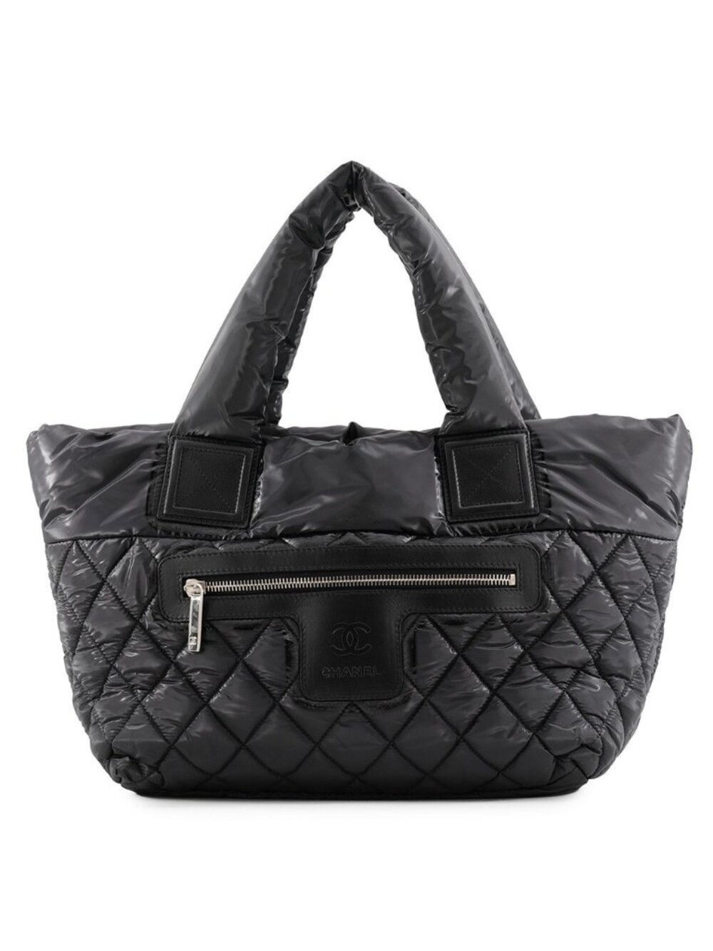 Chanel Tote Bag Quilted CC Logo Coco Cocoon Small Nylon Black